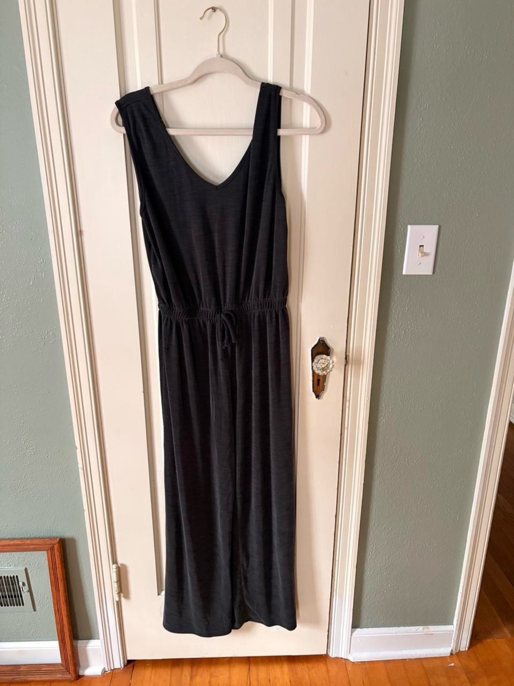 Sleeveless Black V-Neck Drawstring Waist Maxi Jumpsuit